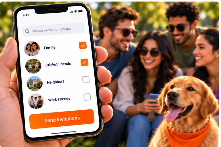 A phone showing people and groups to invite