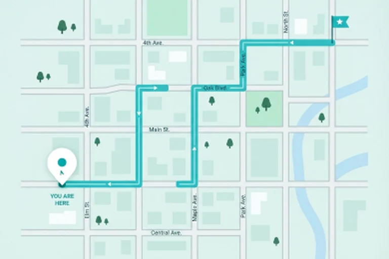 A map showing a care visit route to a home